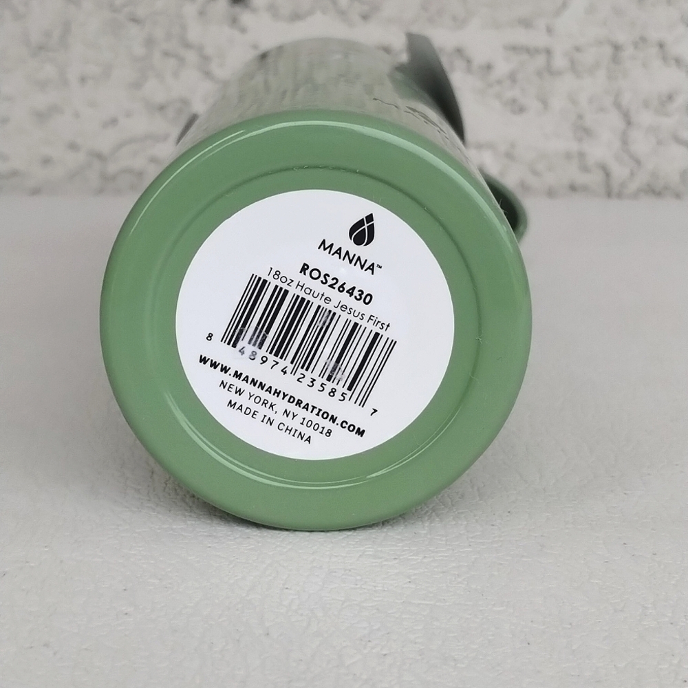 Manna Haute Green Stainless Steel Water Bottle Floral "But First Jesus" 18 Oz - Picture 9 of 13